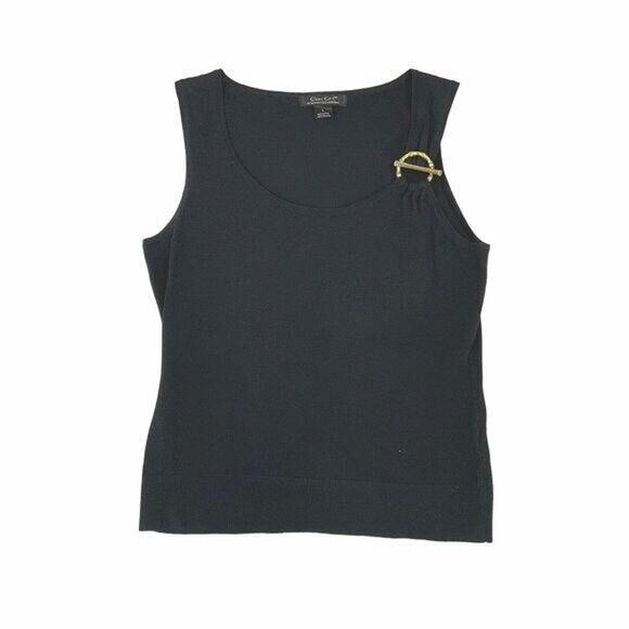 C'est City Black Cotton Blend Sleeveless Buckle Tank Top Y2k Womens L - Picture 1 of 7